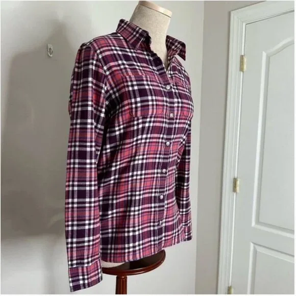 L.L. Bean Women's Scotch Plaid Flannel Shirt Purple Pink White Size Small - Picture 3 of 7